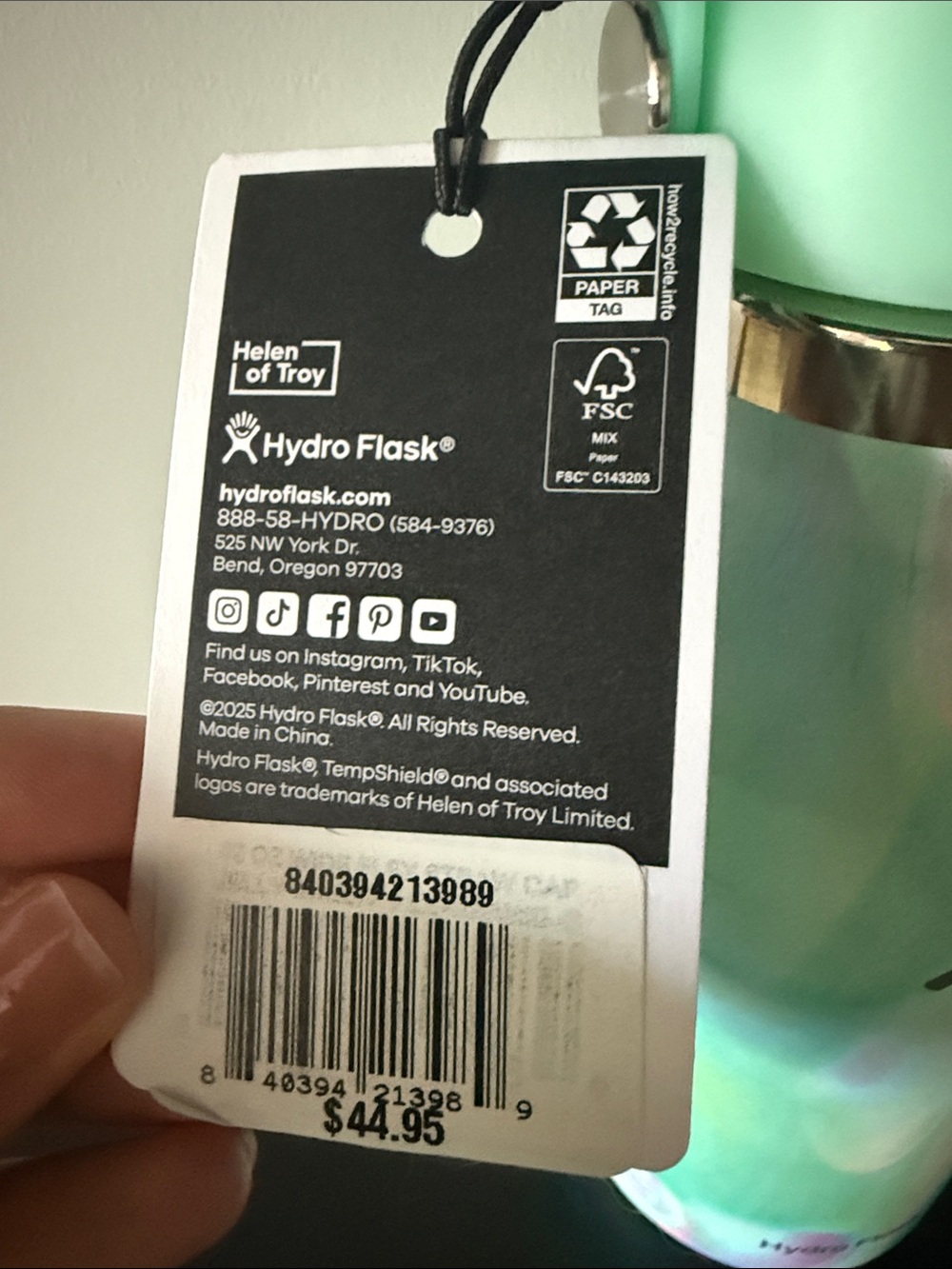 Hydro Flask Mint Green Iridescent Water Bottle with Mint Lid - Picture 2 of 4